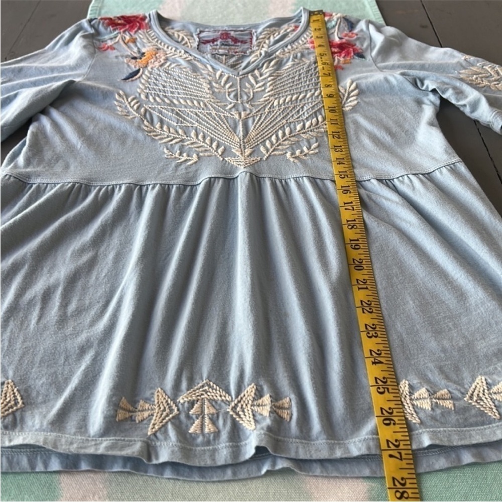 Johnny Was Floral Embroidered Short Sleeve V-Neck Top - Picture 11 of 12